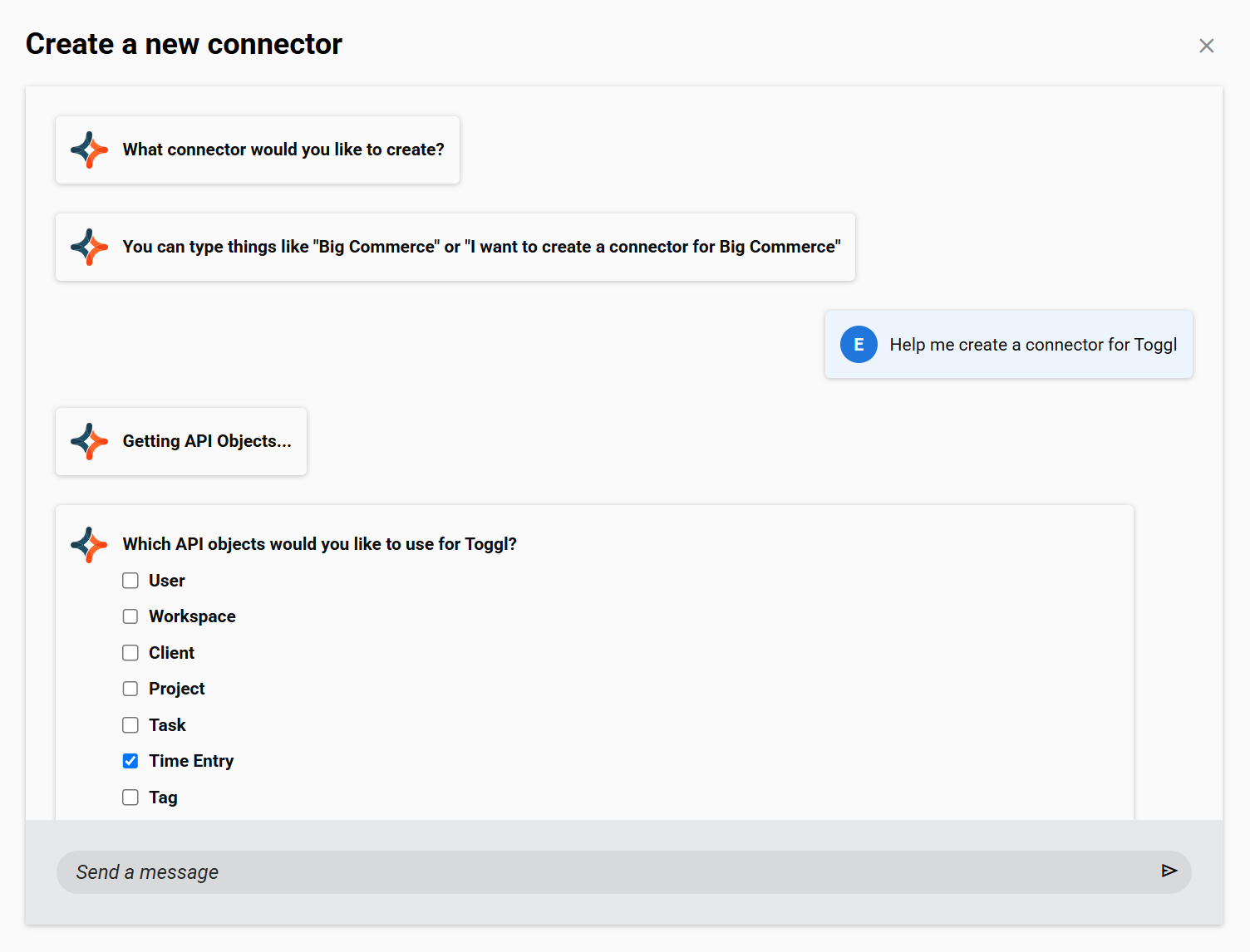 Connector Builder chat interface 1