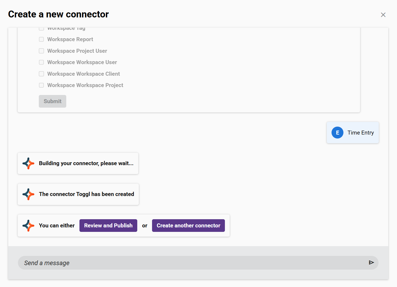 Connector Builder chat interface 2