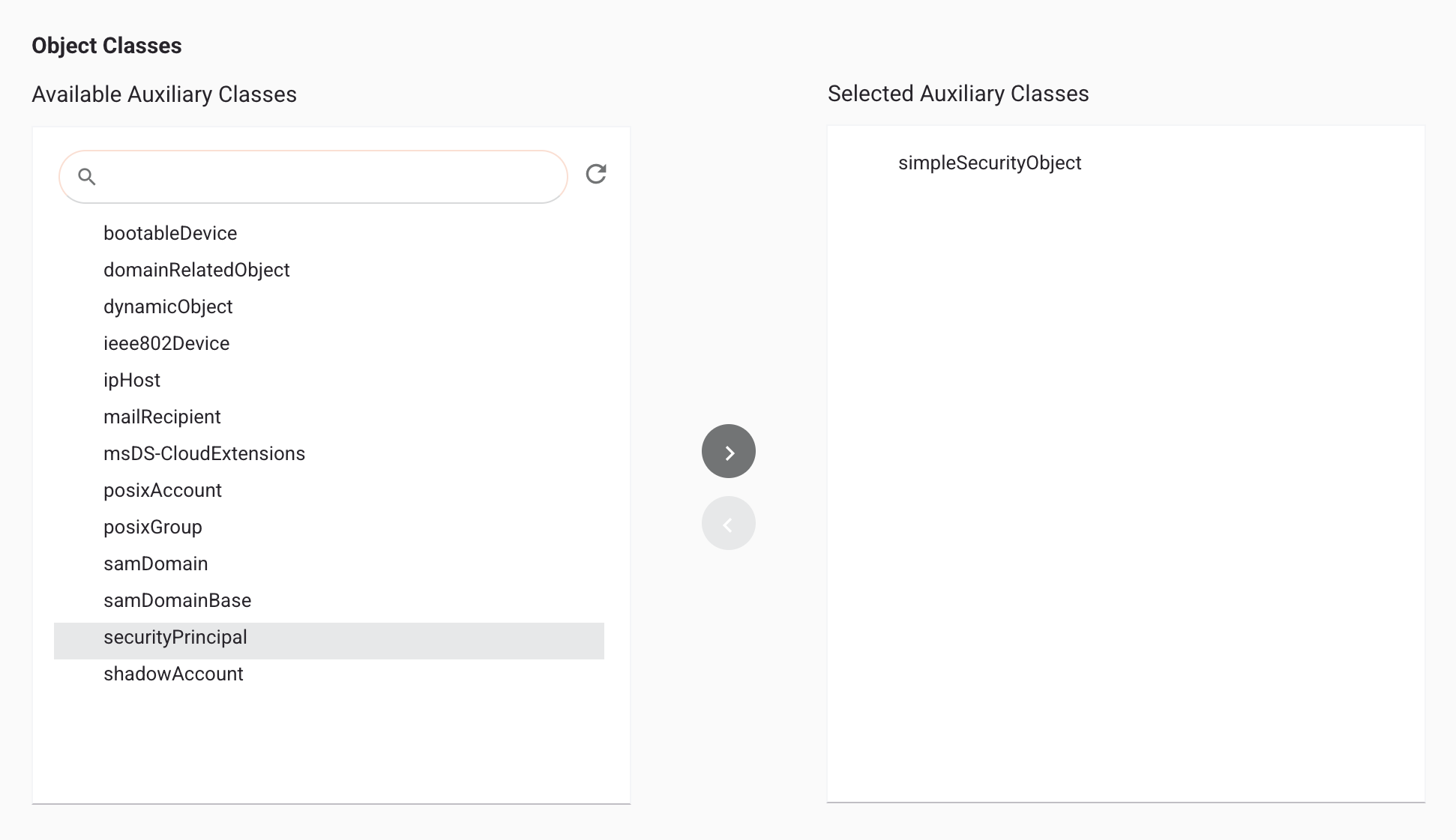 Exemplo de lista de transferência do conector LDAP do Integration Studio