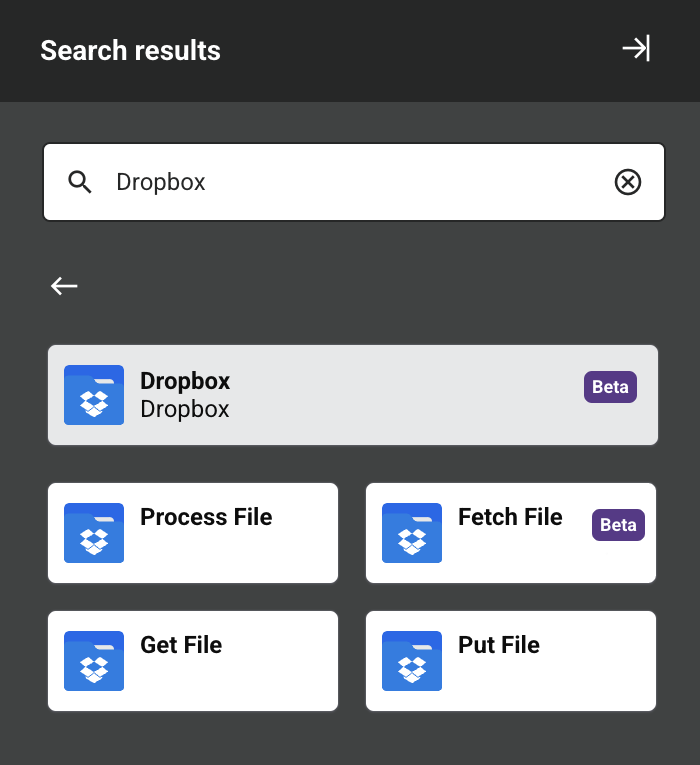 Dropbox icons with "beta" badges