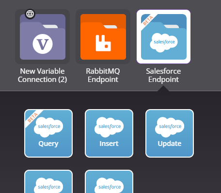Ícones do Salesforce com emblemas "beta"